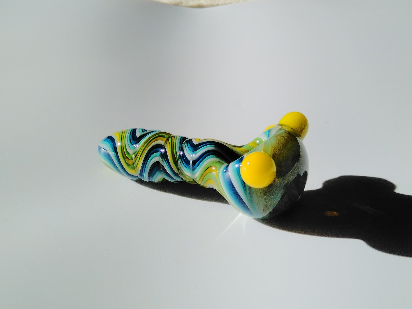 BBG- Spoon, yellow, with white, green, teal, baby blue, and royal blue, wig-wag